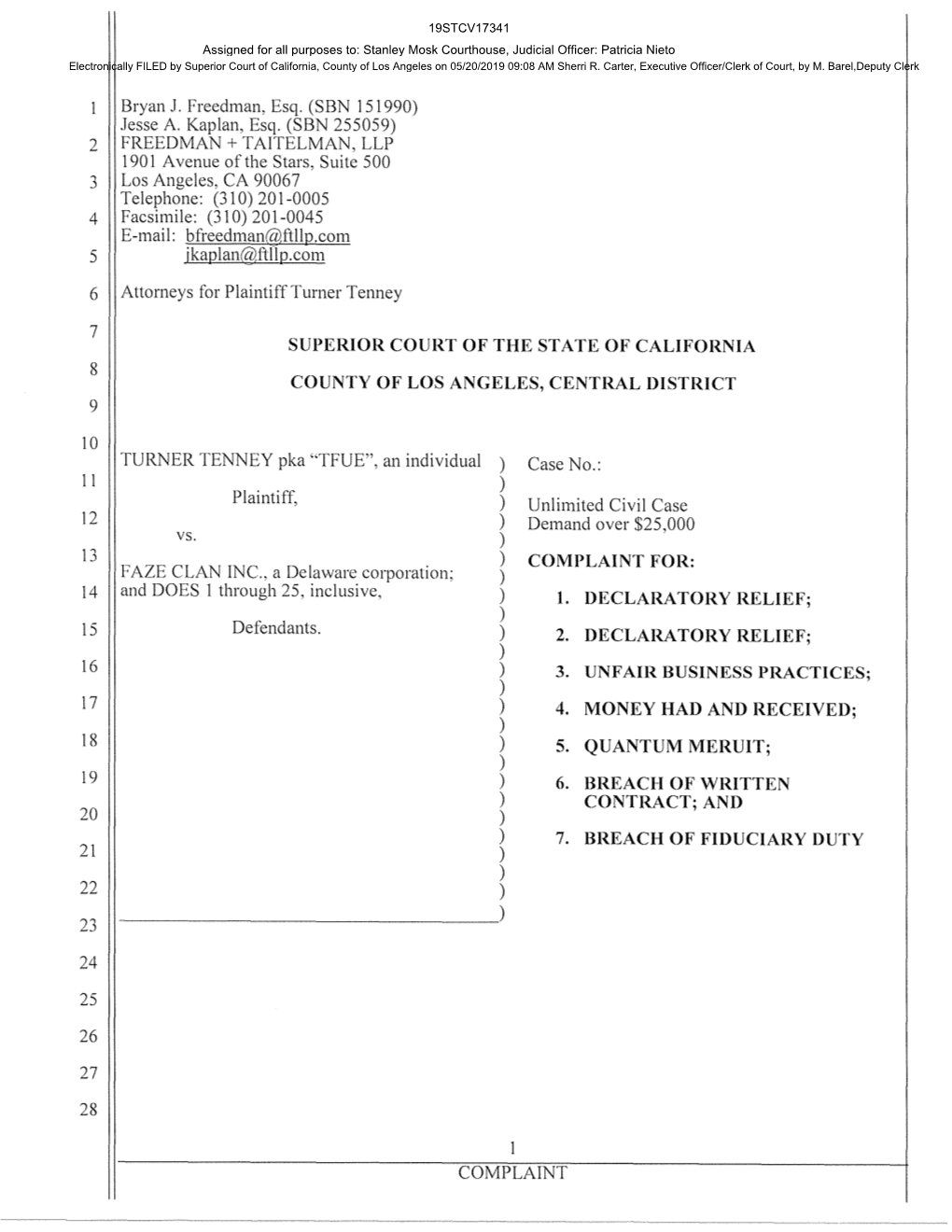 4 6 7 Bryan J. Freedman, Esq. (SBN 151990)