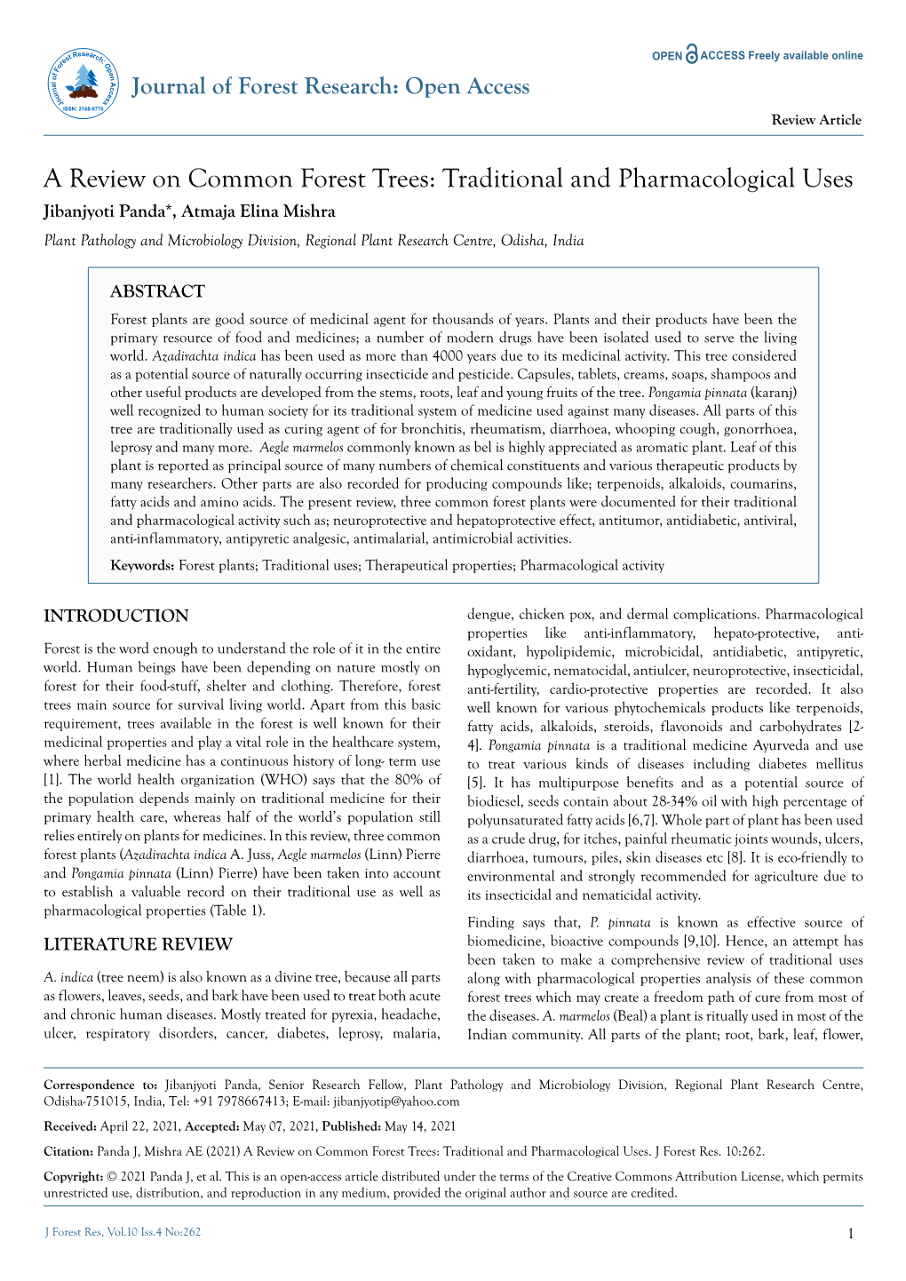 A Review on Common Forest Trees: Traditional and Pharmacological