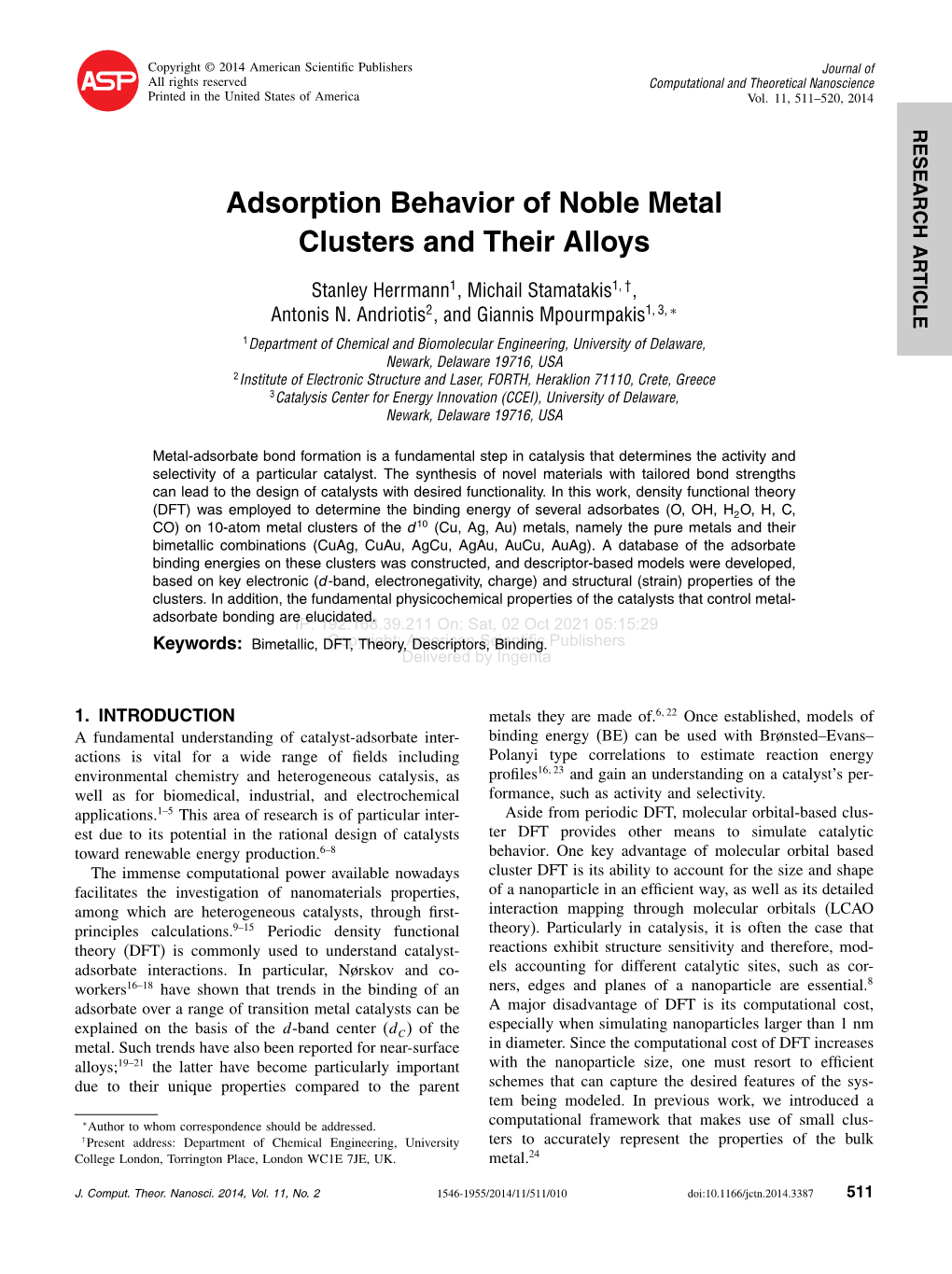 Adsorption Behavior of Noble Metal Clusters and Their Alloys