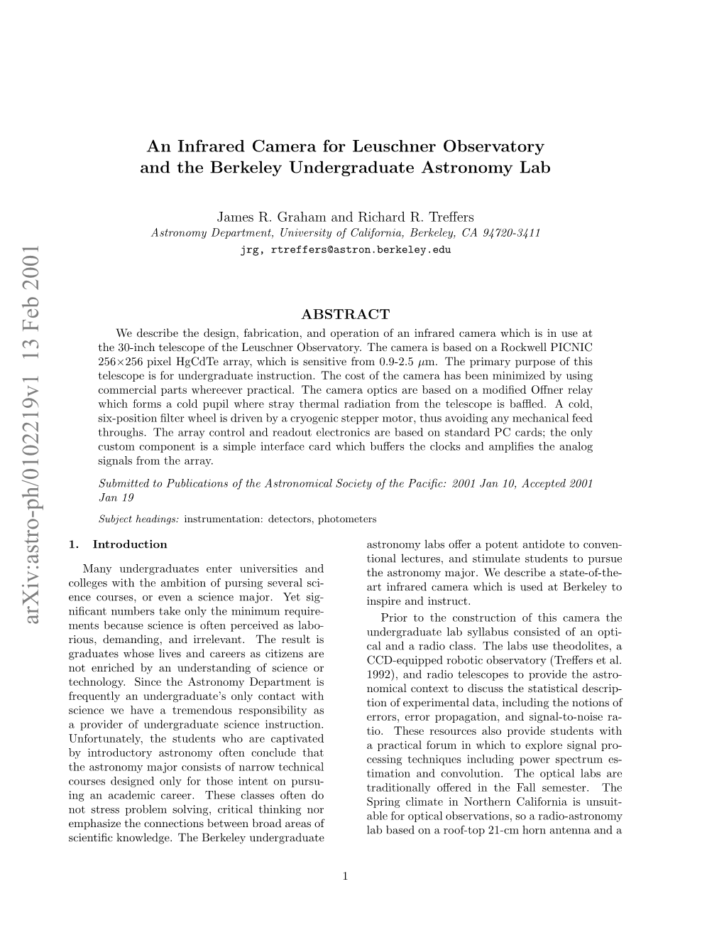 An Infrared Camera for Leuschner Observatory and the Berkeley