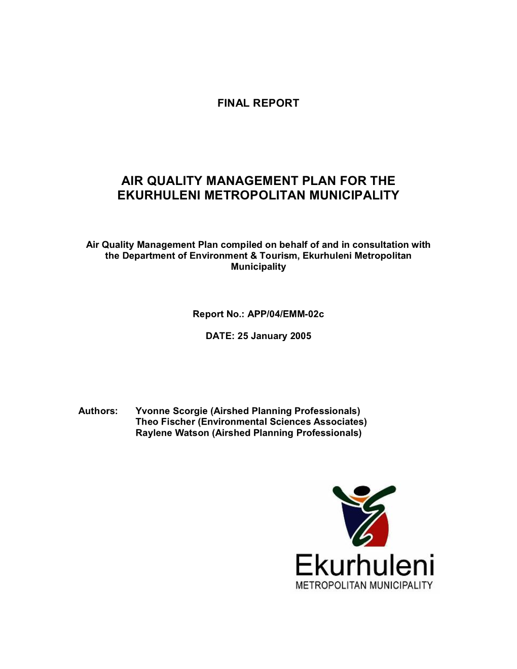 Air Quality Management Plan for the Ekurhuleni Metropolitan Municipality