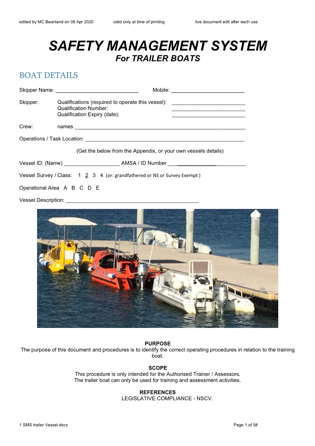 SAFETY MANAGEMENT SYSTEM for TRAILER BOATS