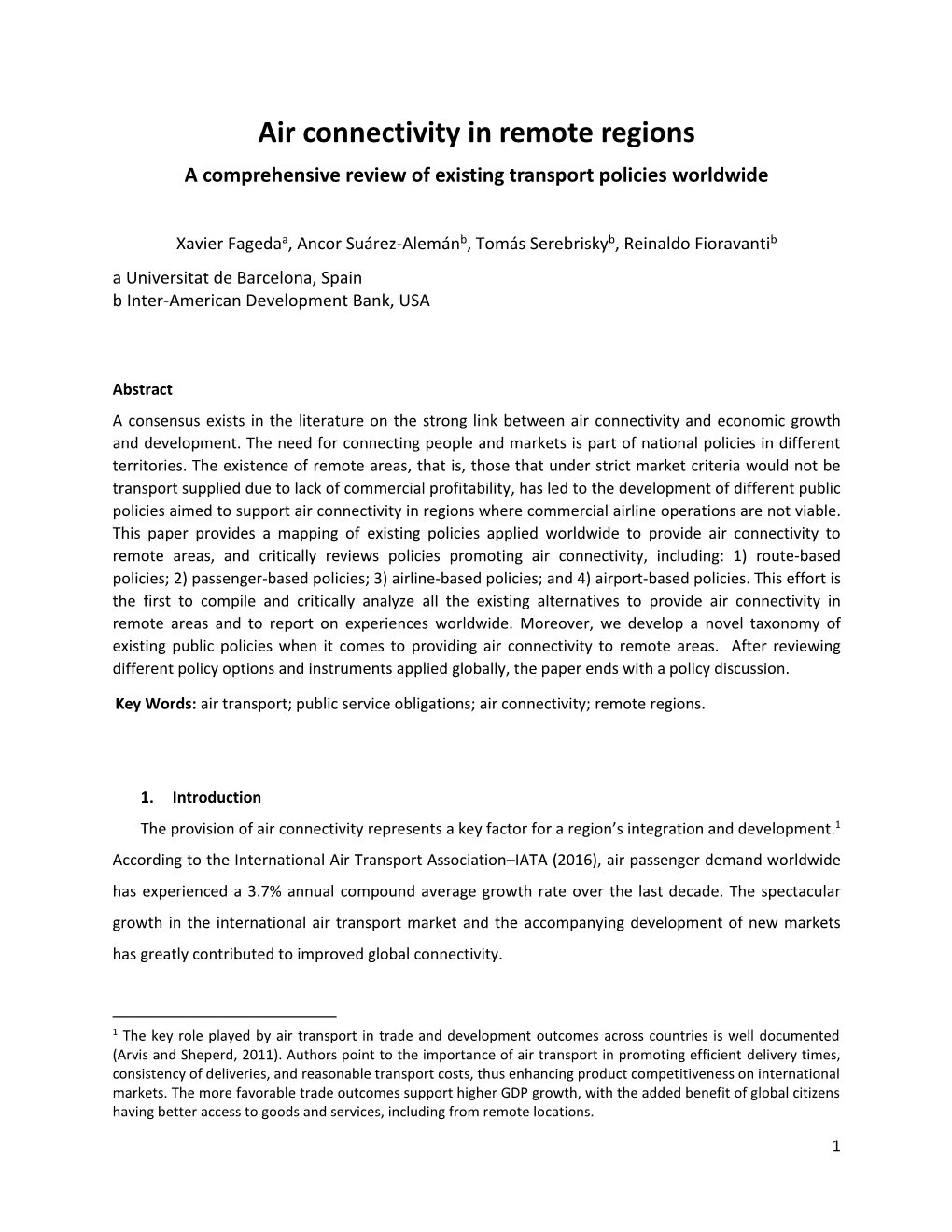 Air Connectivity in Remote Regions a Comprehensive Review of Existing Transport Policies Worldwide