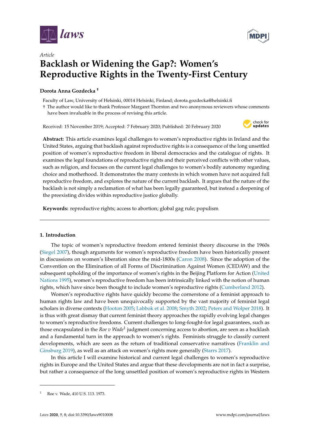 Backlash Or Widening the Gap?: Women’S Reproductive Rights in the Twenty-First Century