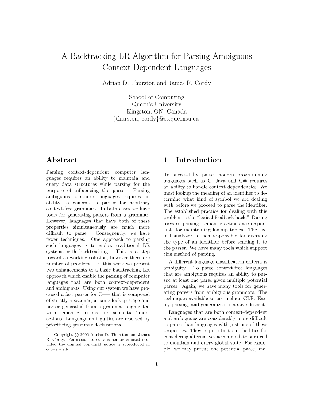 A Backtracking LR Algorithm for Parsing Ambiguous Context-Dependent Languages