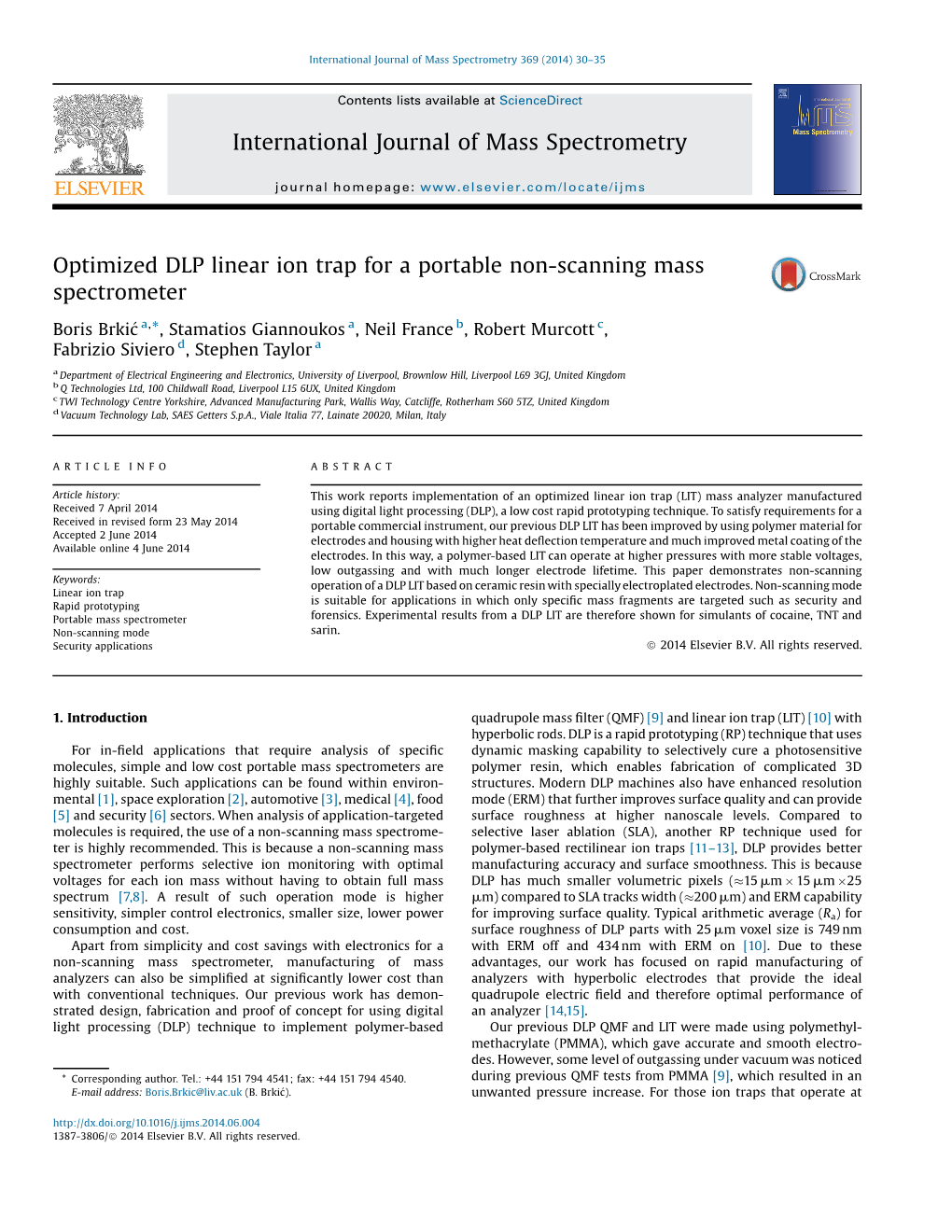 Optimized DLP Linear Ion Trap for a Portable Non-Scanning Mass Spectrometer