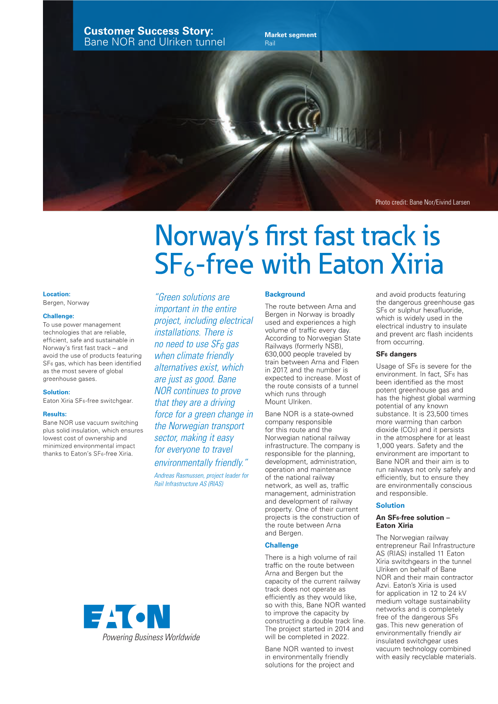 Norway's First Fast Track Is SF6-Free with Eaton Xiria