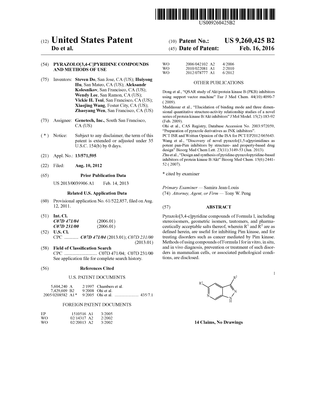 (12) United States Patent (10) Patent No.: US 9.260,425 B2 D0 Et Al