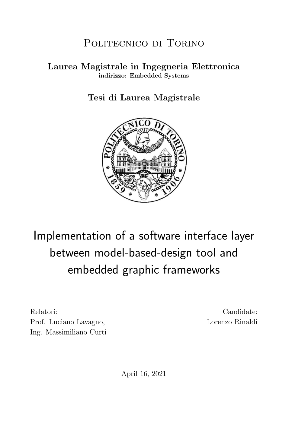 Implementation of a Software Interface Layer Between Model-Based-Design Tool and Embedded Graphic Frameworks