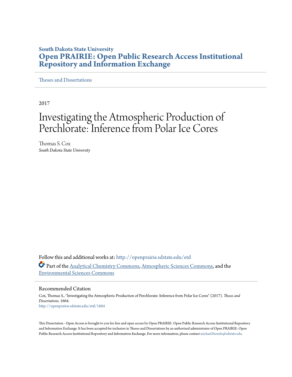 Inference from Polar Ice Cores Thomas S