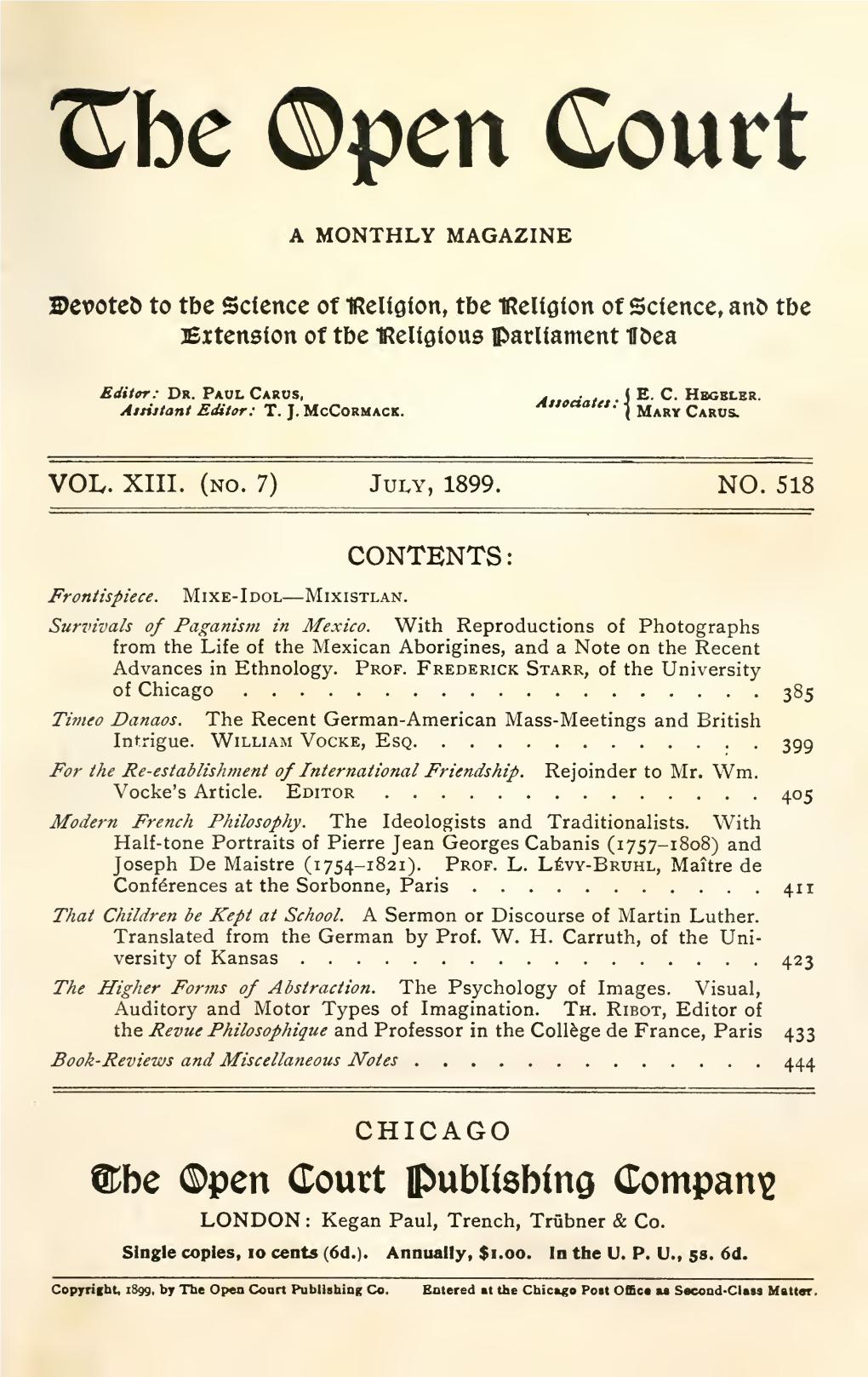 Survivals of Paganism in Mexico. with Reproductions of Photographs from the Life of the Mexican Aborigines, and a Note on the Recent Advances in Ethnology