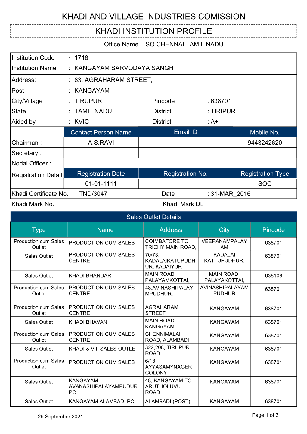 Khadi Institution Profile Khadi and Village Industries