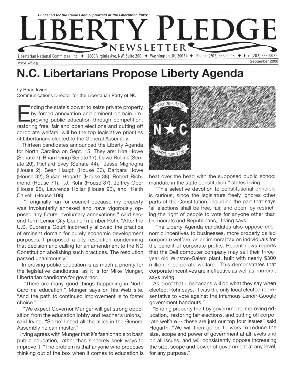 Liberty Pledge NEWSLETTER Libertarian National Committee, Inc