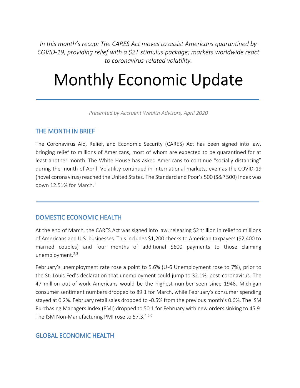 Monthly Economic Update