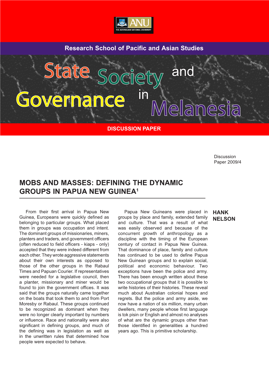 State Society and Governance in Melanesia