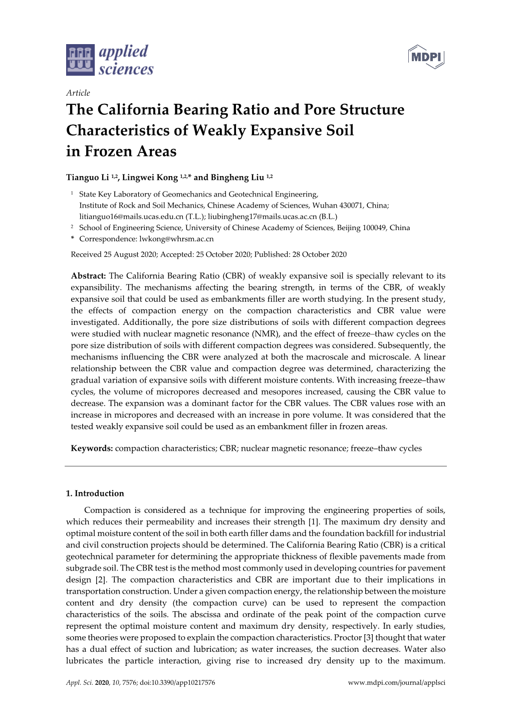 The California Bearing Ratio and Pore Structure Characteristics of Weakly Expansive Soil in Frozen Areas