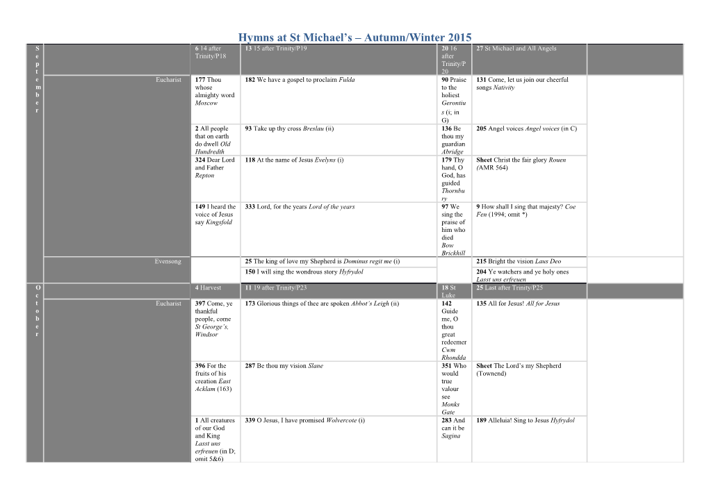Hymns at St Michael S Autumn/Winter 2015