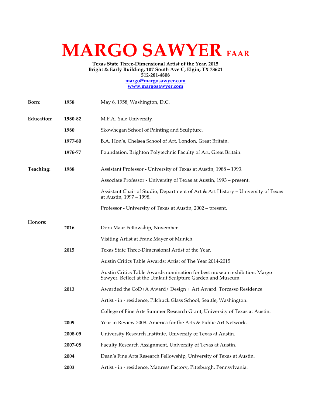 MARGO SAWYER FAAR Texas State Three-Dimensional Artist of the Year