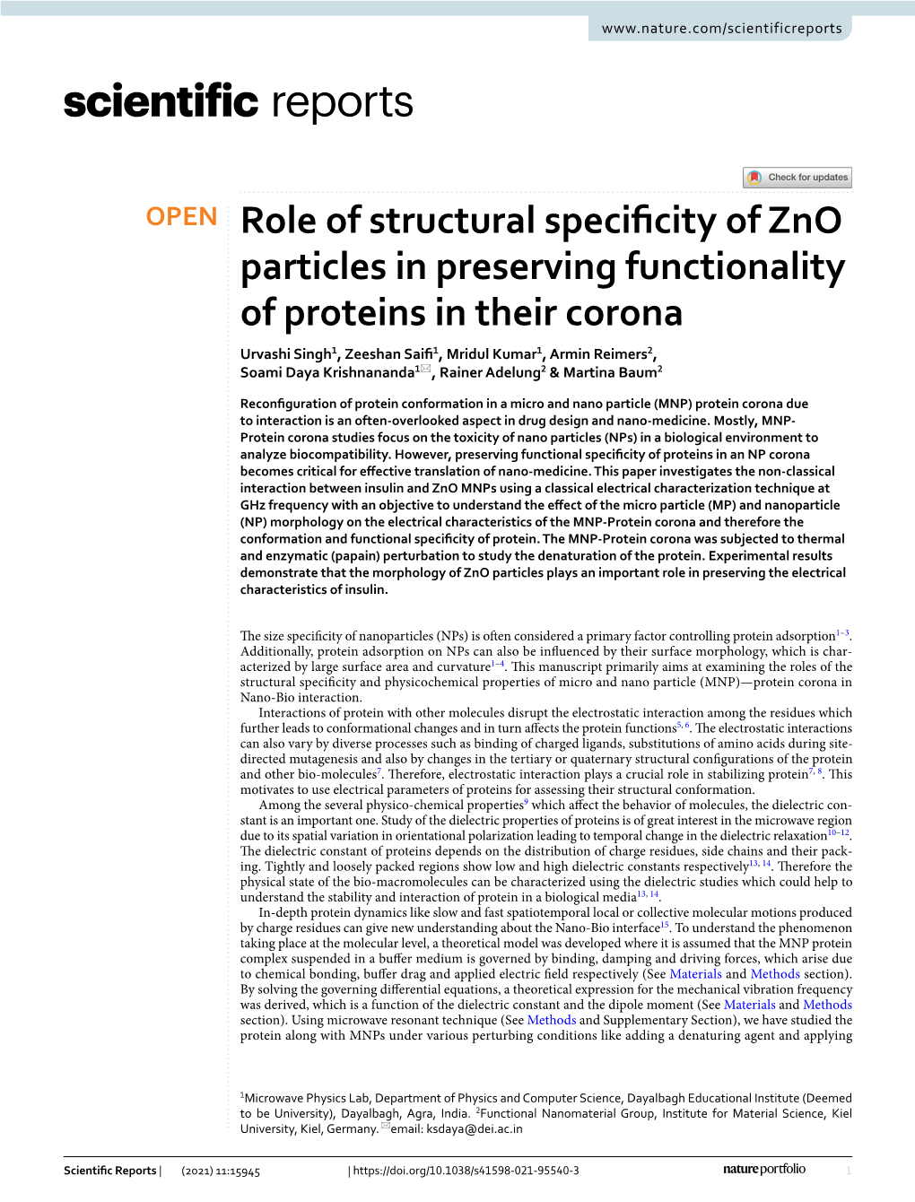 Role of Structural Specificity of Zno Particles in Preserving Functionality