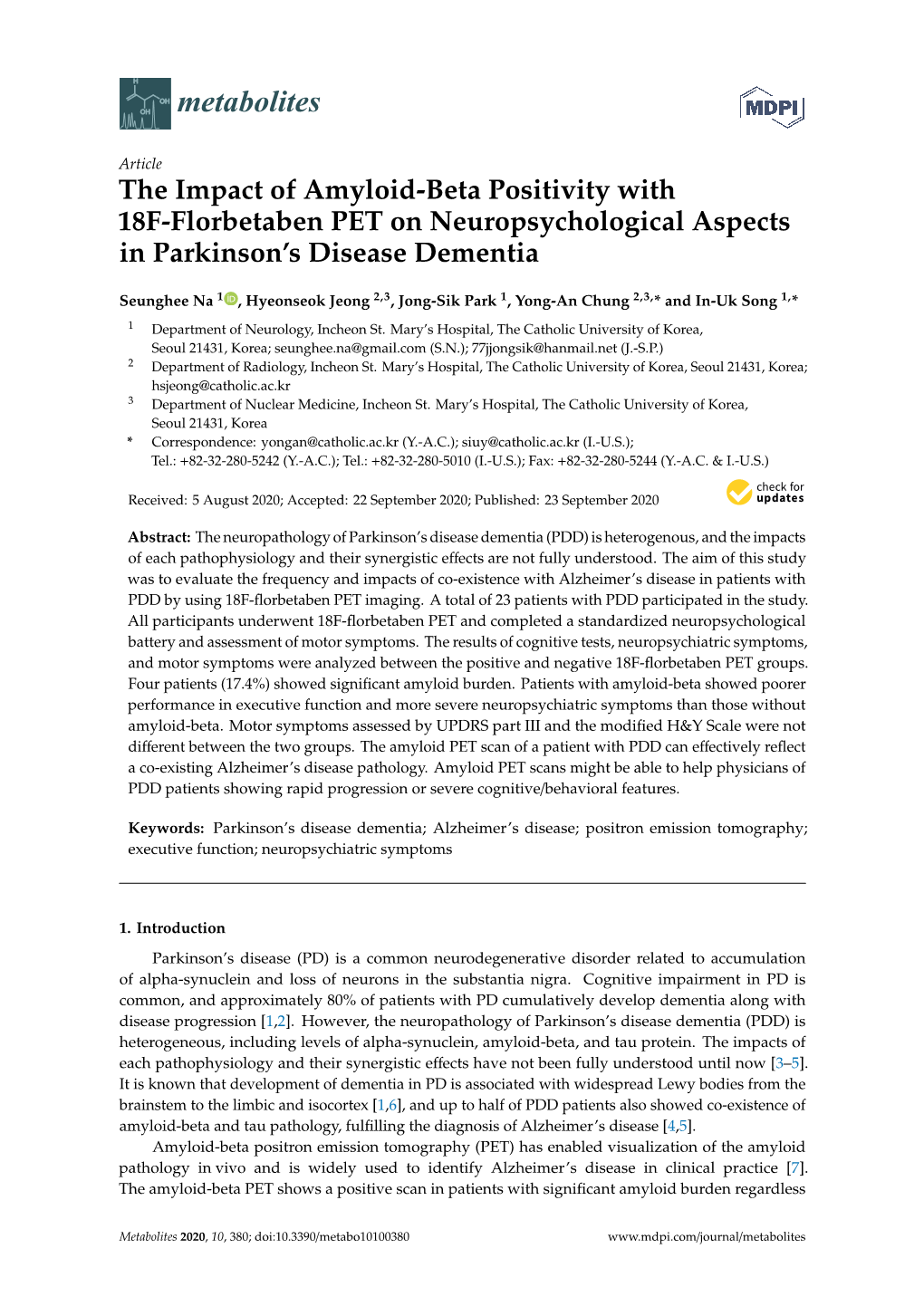 The Impact of Amyloid-Beta Positivity with 18F-Florbetaben PET on Neuropsychological Aspects in Parkinson's Disease Dementia