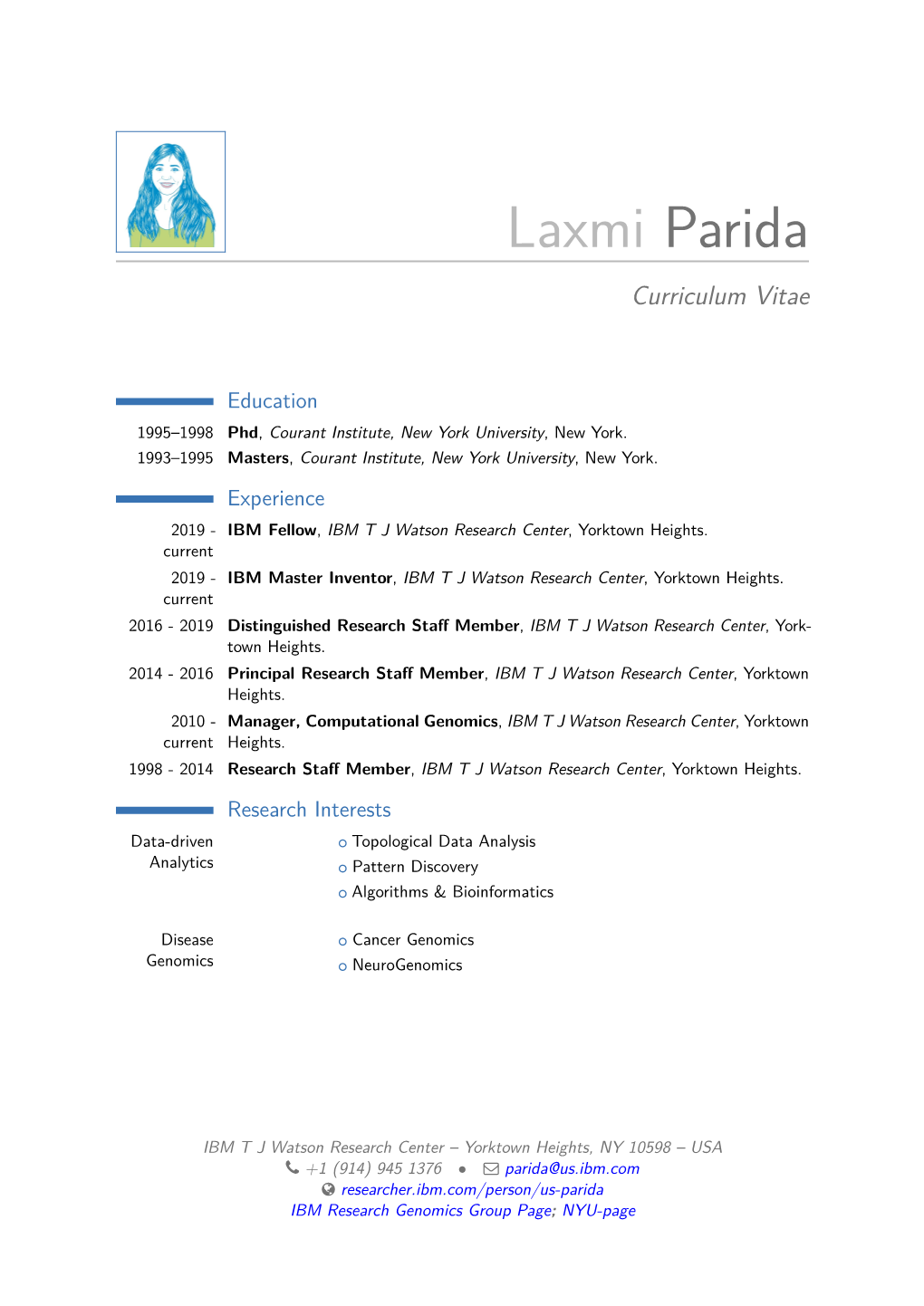 Laxmi Parida Curriculum Vitae