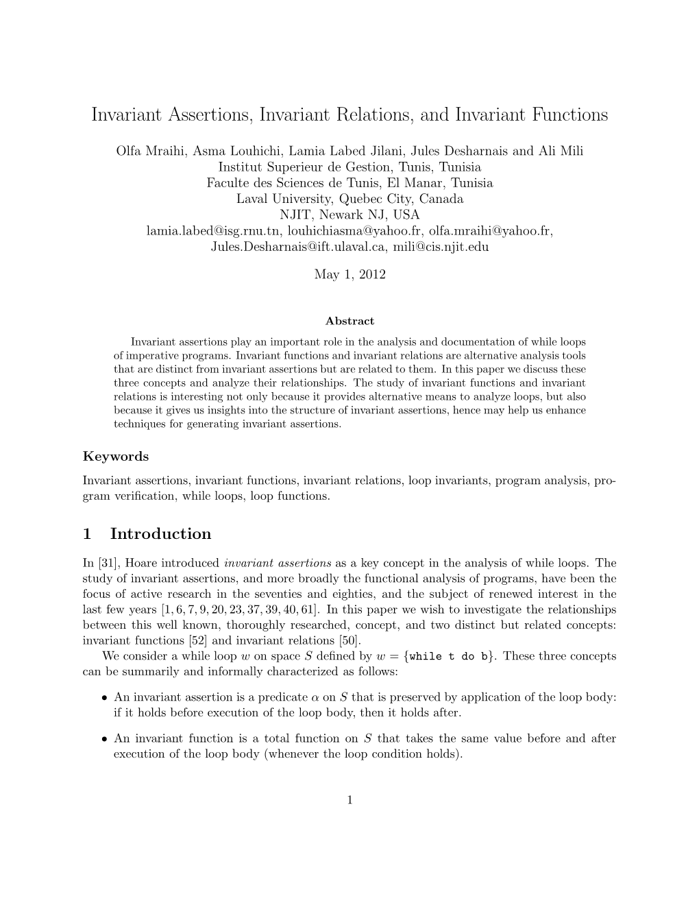 Invariant Assertions, Invariant Relations, and Invariant Functions