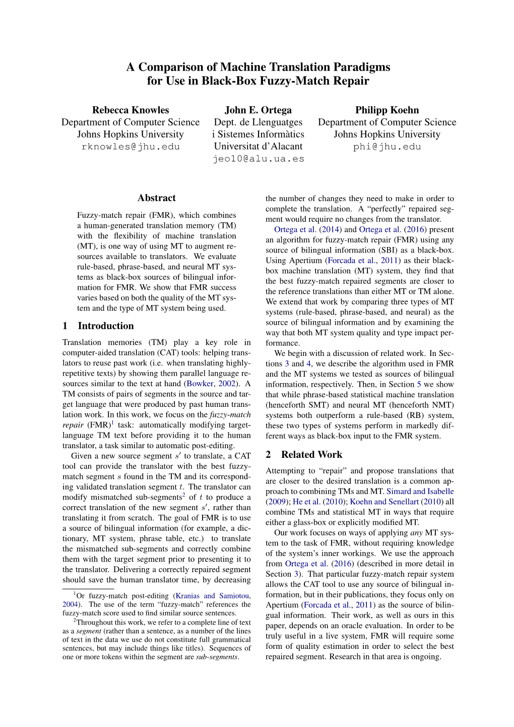 A Comparison of Machine Translation Paradigms for Use in Black-Box Fuzzy-Match Repair