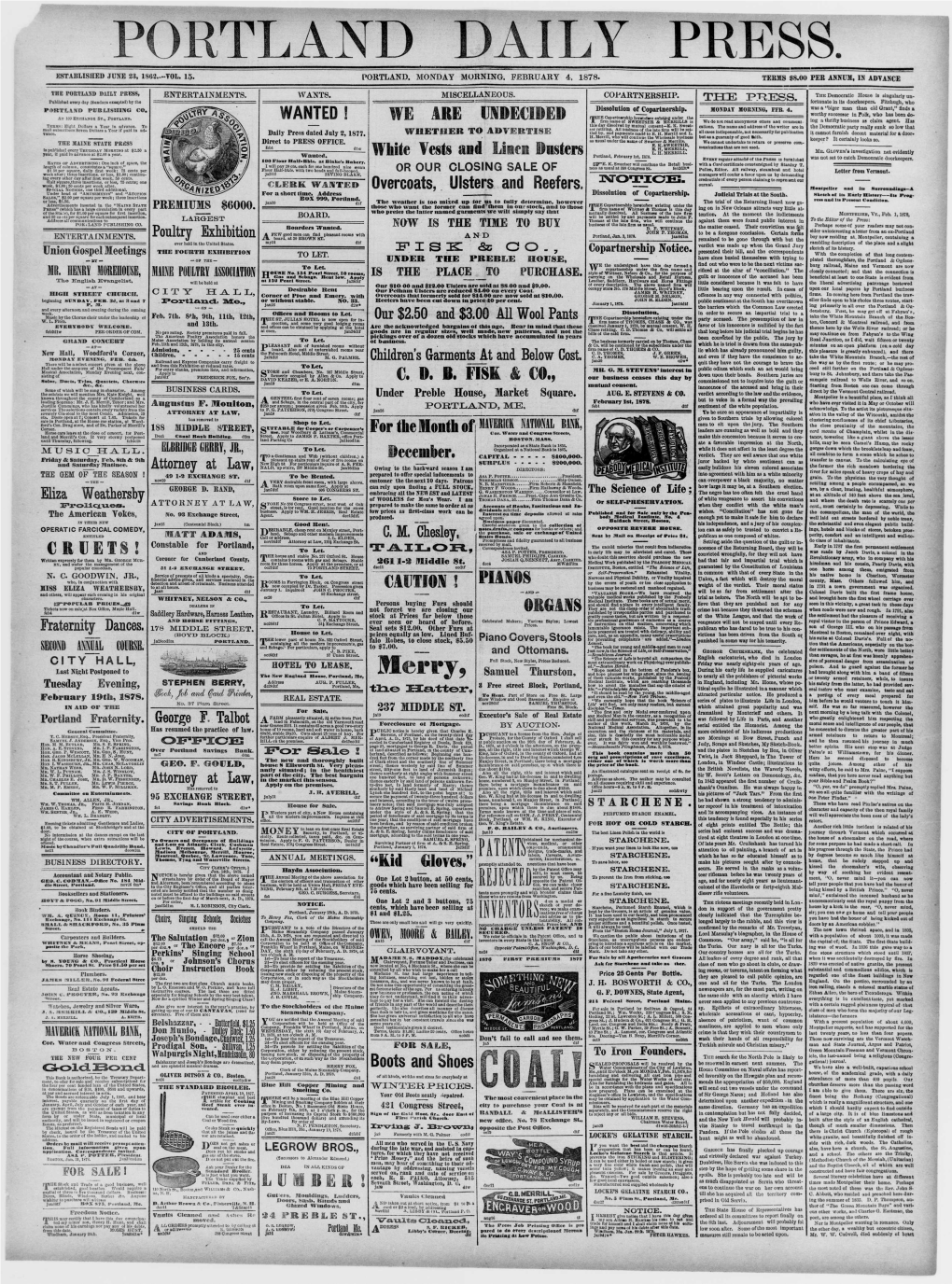 Portland Daily Press: February 4, 1878