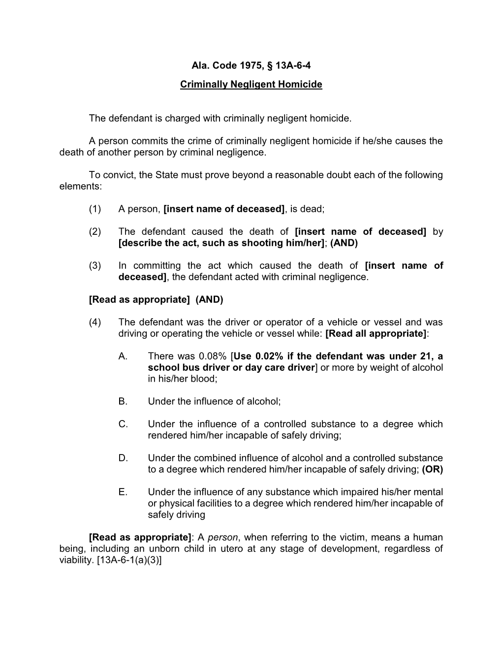 Criminally Negligent Homicide [13A-6-4]