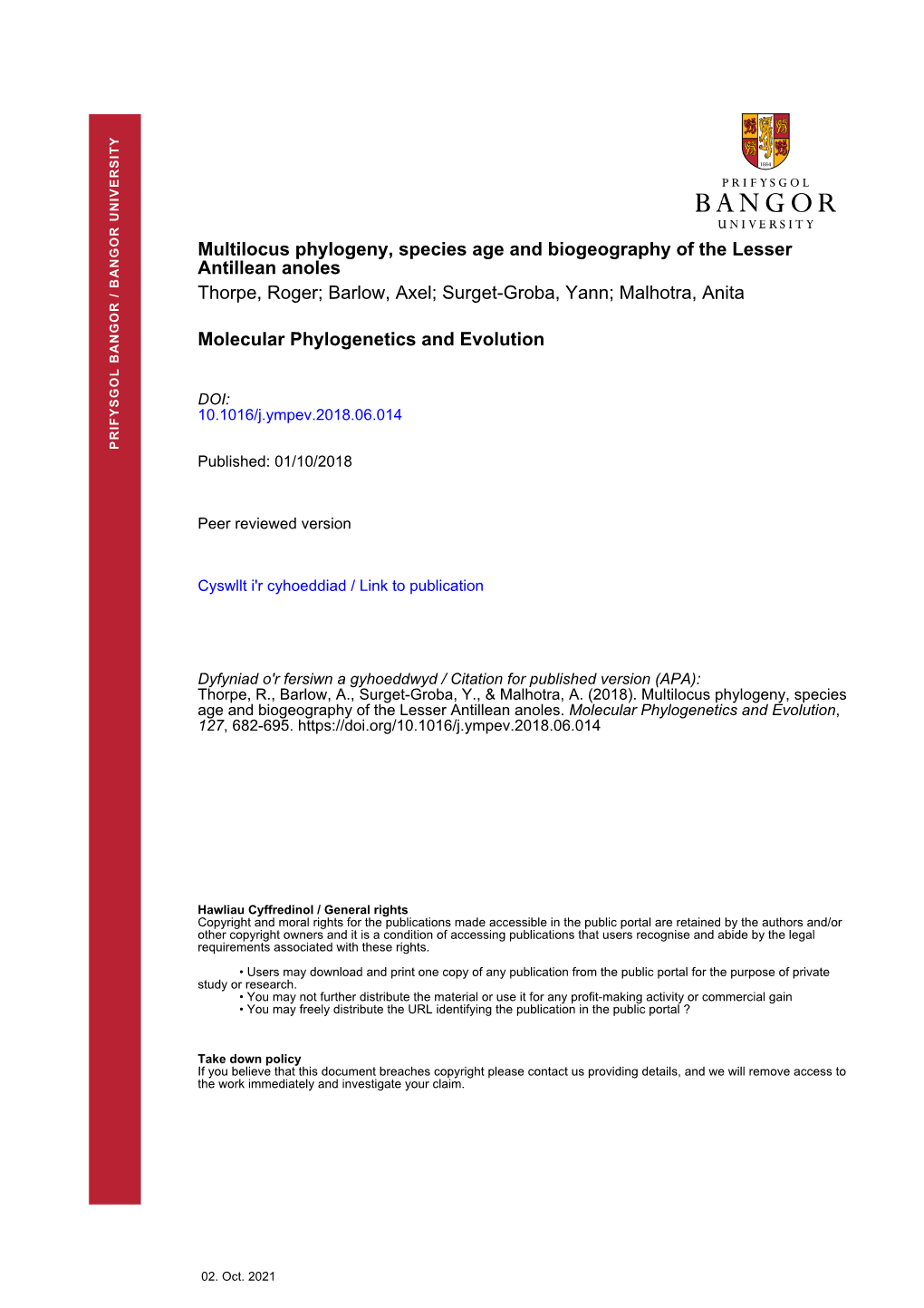 Multilocus Phylogeny, Species Age and Biogeography of the Lesser