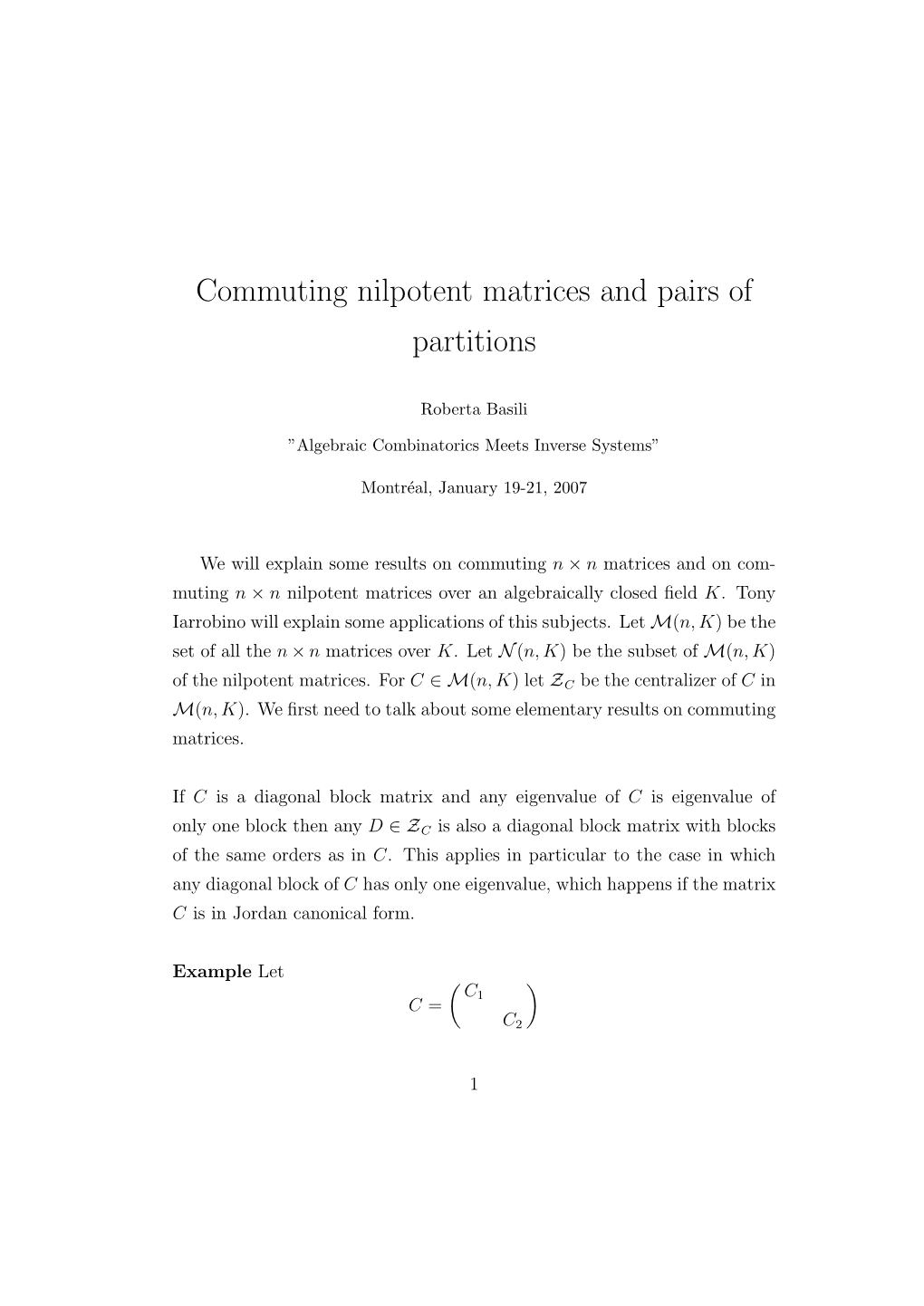 Commuting Nilpotent Matrices and Pairs of Partitions