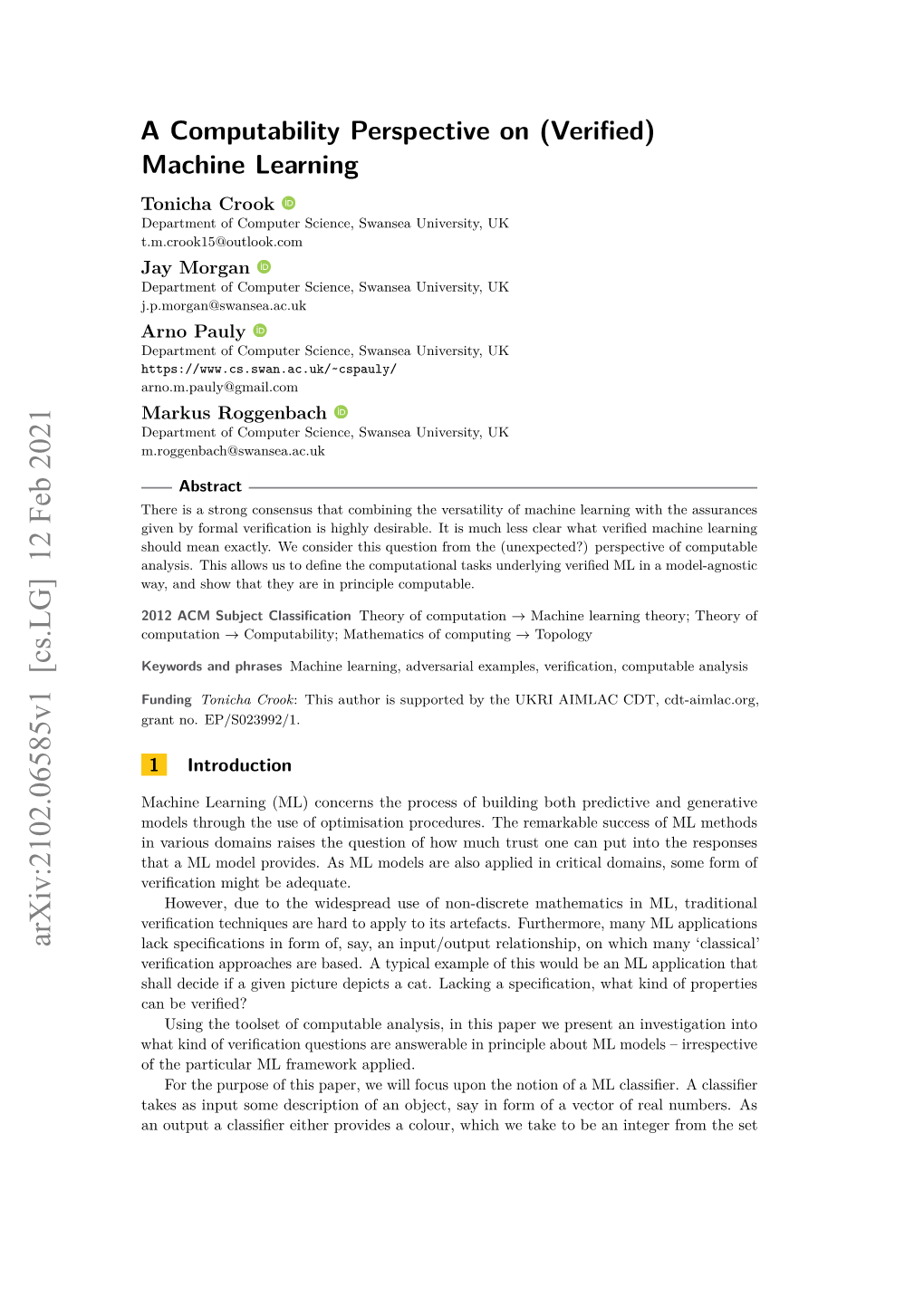 A Computability Perspective on (Verified) Machine Learning