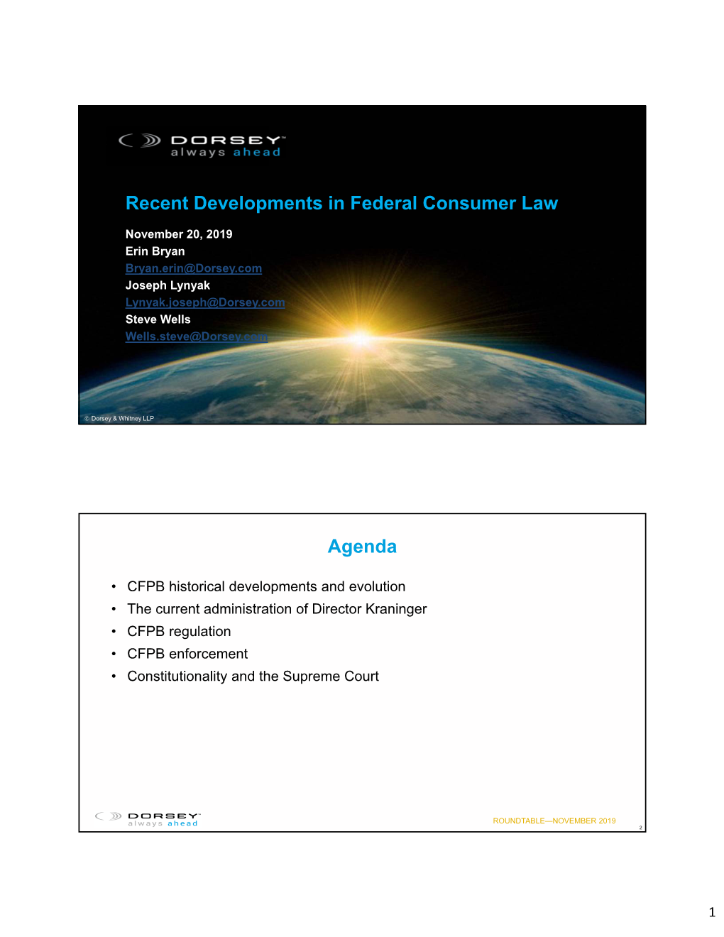 Recent Developments in Federal Consumer Law Agenda