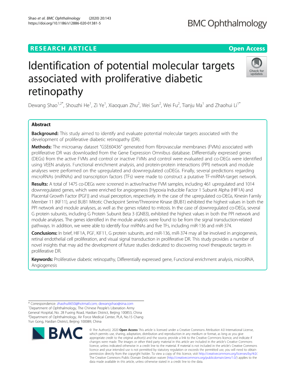 Identification of Potential Molecular Targets Associated with Proliferative
