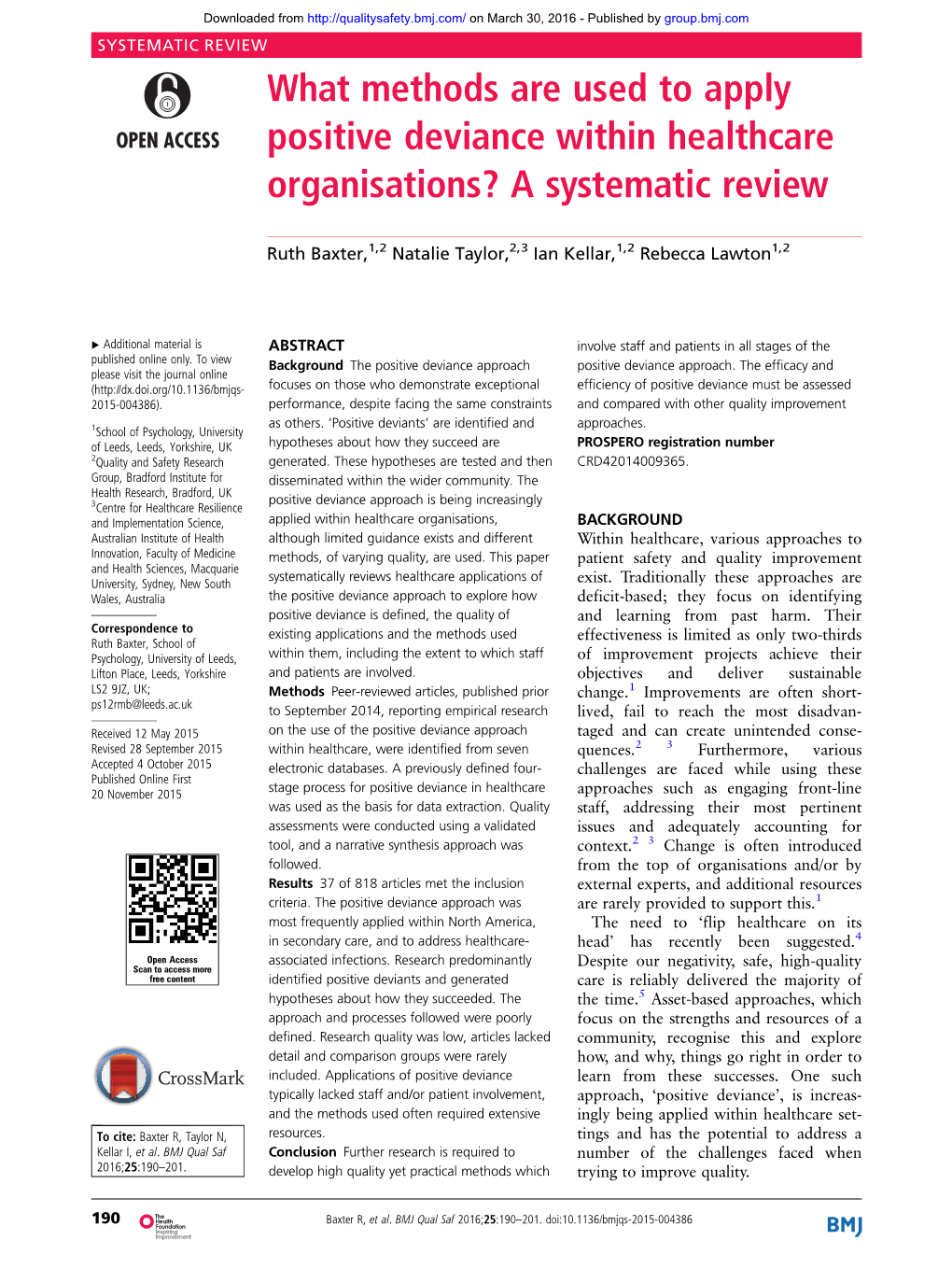 What Methods Are Used to Apply Positive Deviance Within Healthcare Organisations? a Systematic Review