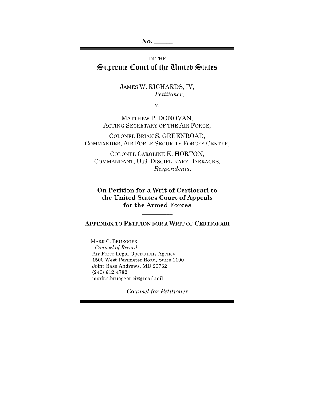 Appendix to Petition for a Writ of Certiorari ______