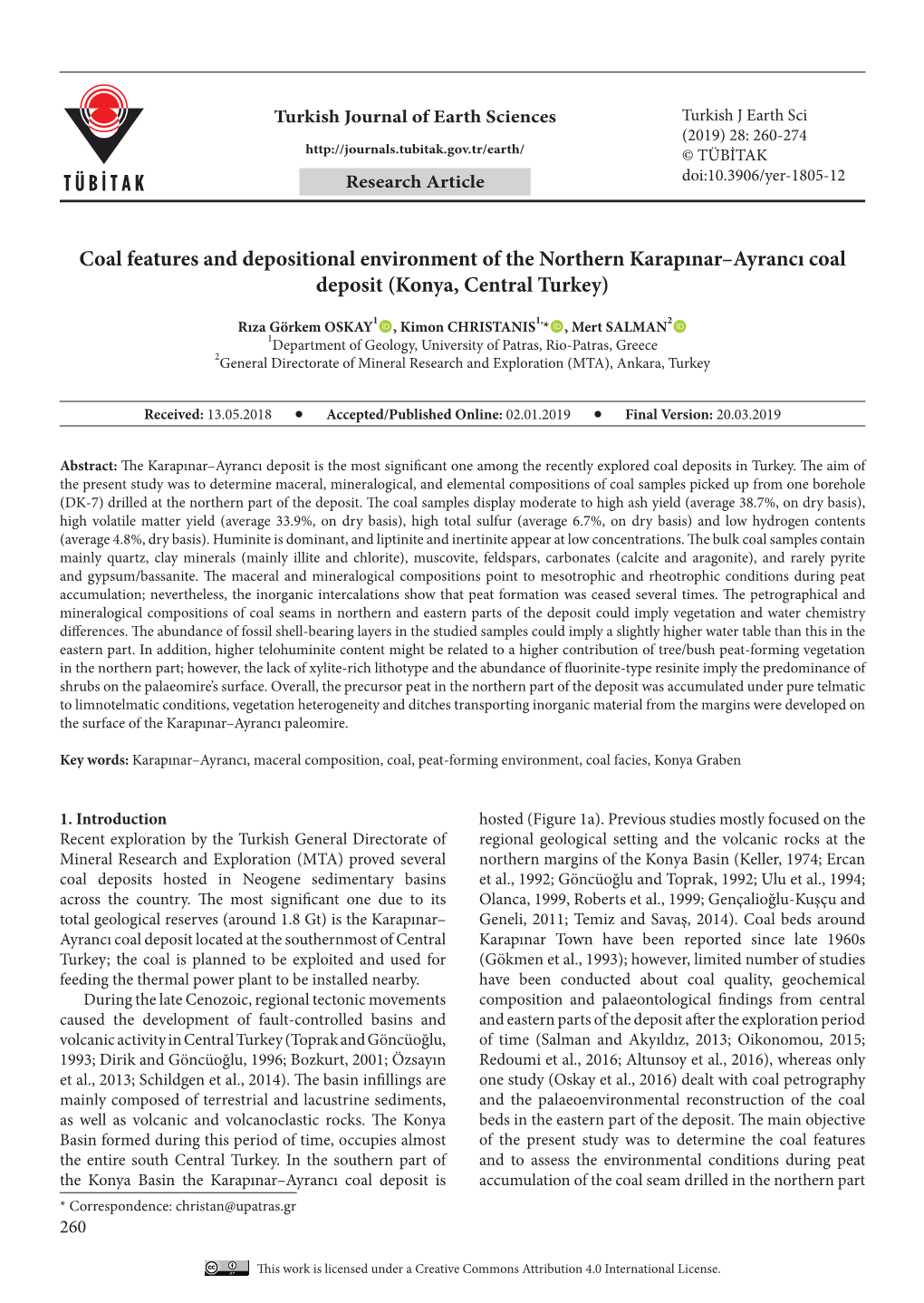 Coal Features and Depositional Environment of the Northern Karapınar–Ayrancı Coal Deposit (Konya, Central Turkey)