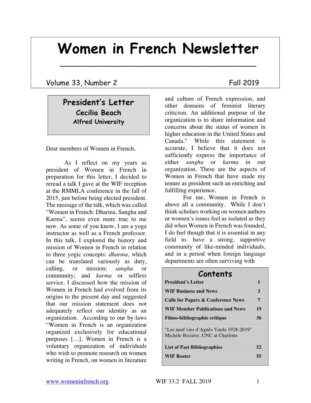 Women in French Newsletter ______