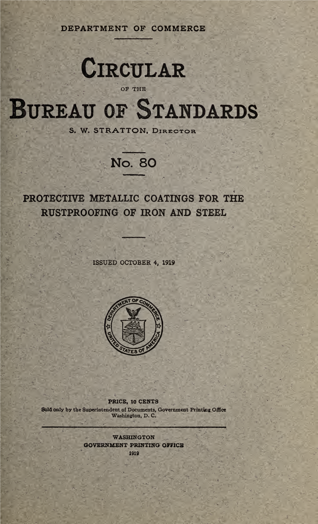 Circular of the Bureau of Standards No. 80: Protective Metallic Coatings For