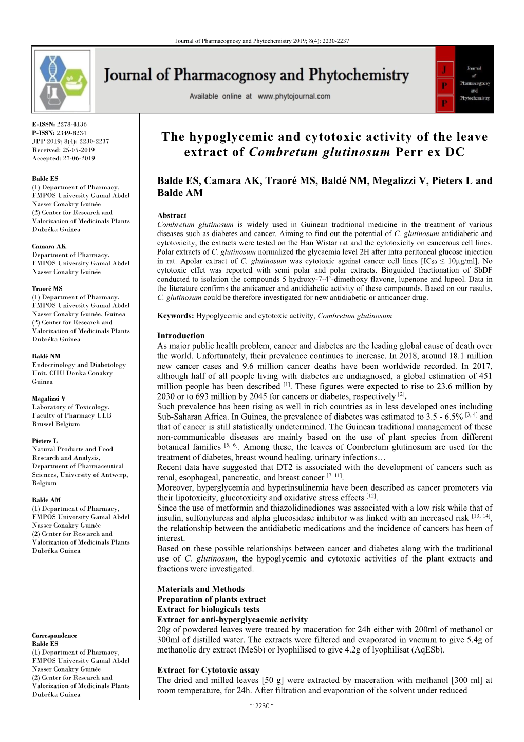 The Hypoglycemic and Cytotoxic Activity of the Leave Extract Of