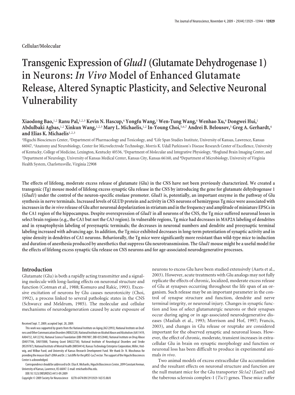 Transgenic Expression Ofglud1(Glutamate Dehydrogenase