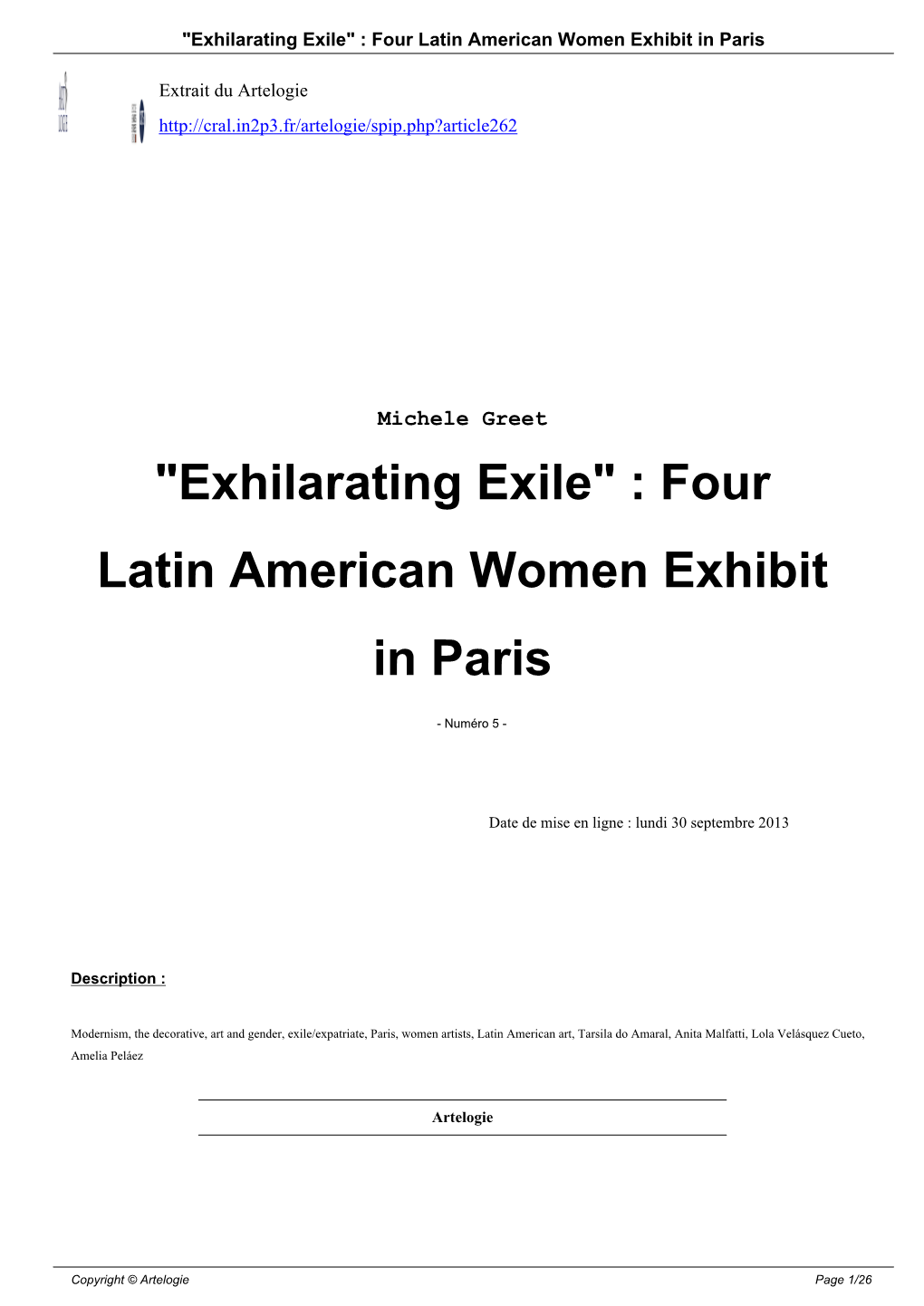 Four Latin American Women Exhibit in Paris