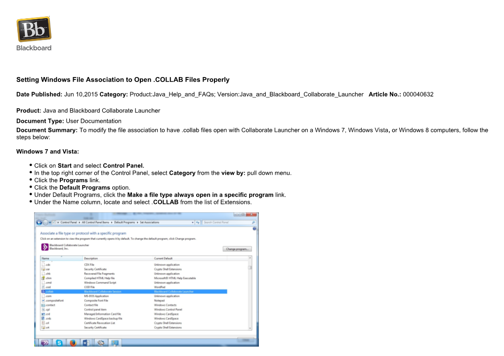 Setting Windows File Association to Open .COLLAB Files Properly