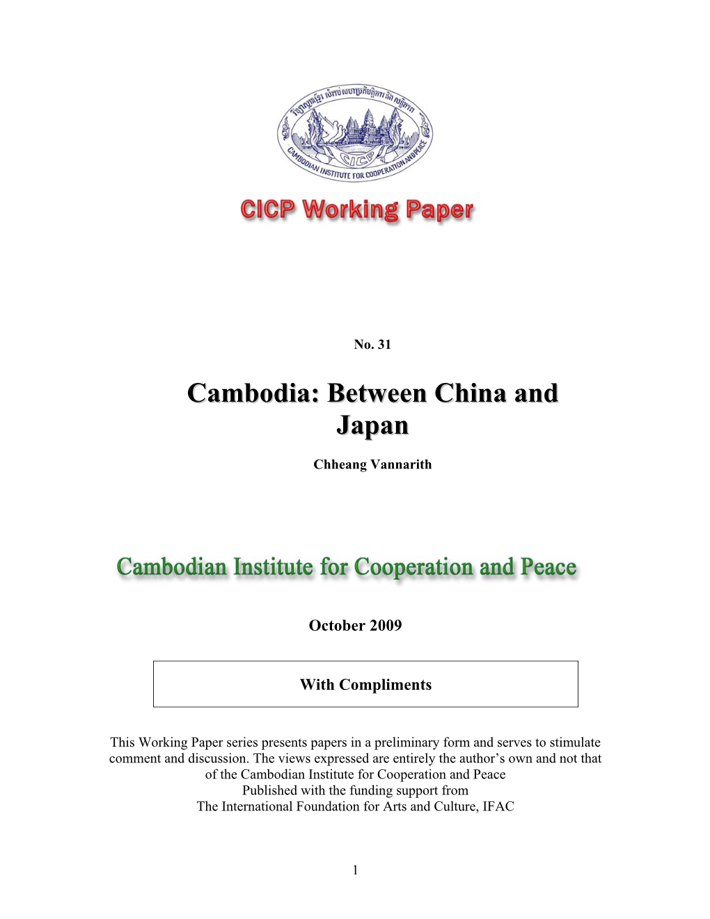 Cambodia Between China and Japan by Chheang Vannarith