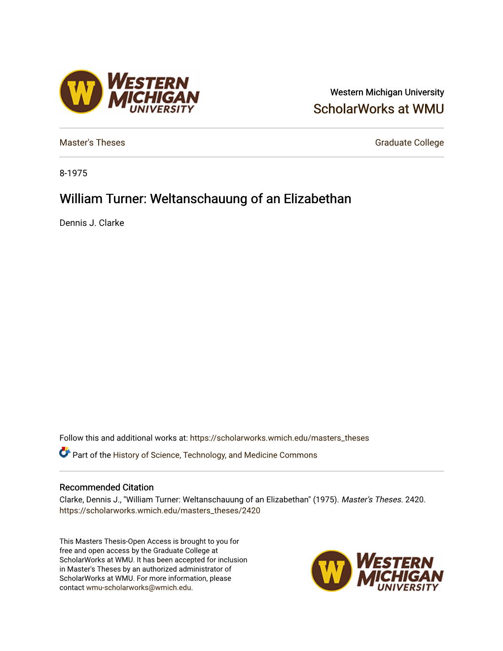 William Turner: Weltanschauung of an Elizabethan