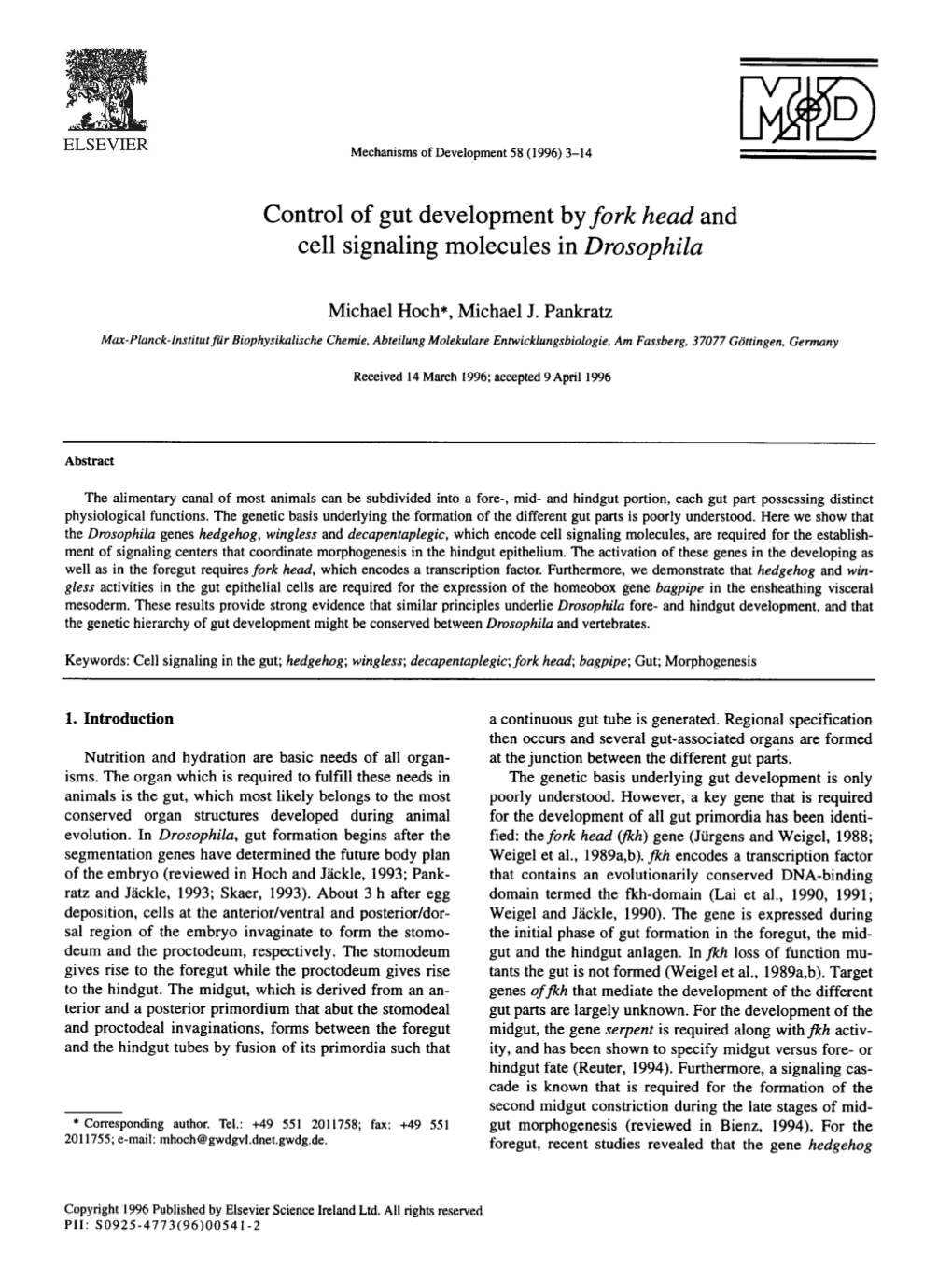 Control of Gut Development by Fork Head and Cell Signaling Molecules in Drosophila