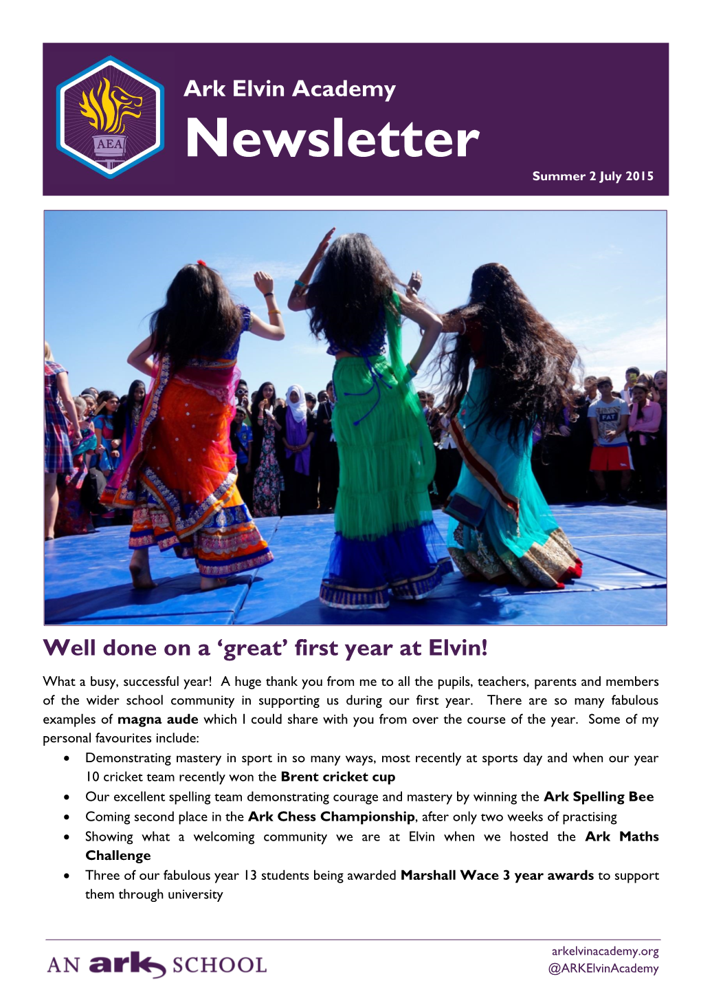 Ark Elvin Academy Newsletter Summer 2 July 2015