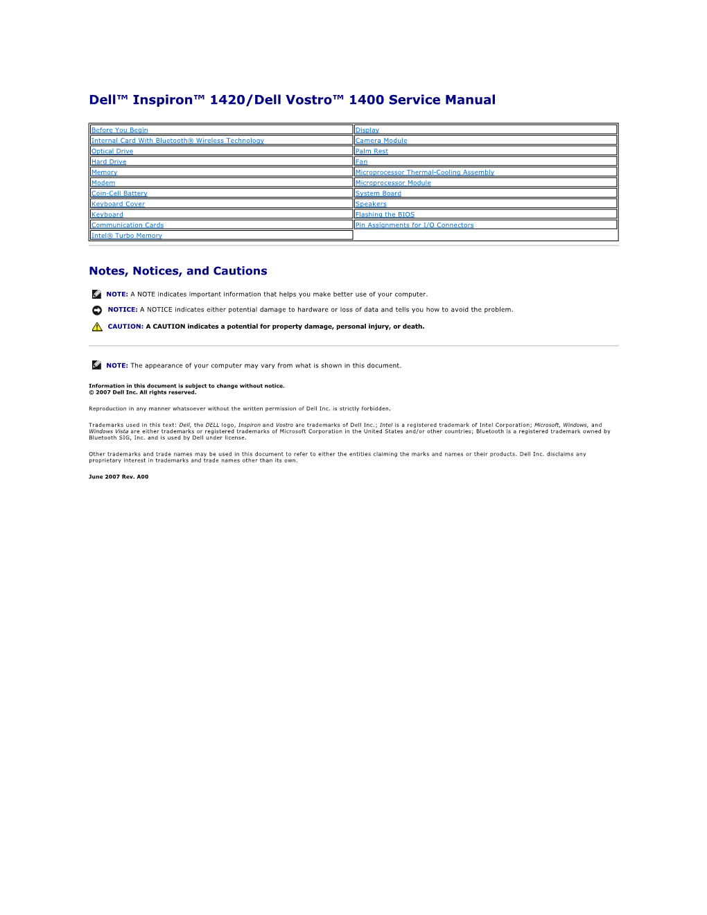 Inspiron 1420 Service Manual