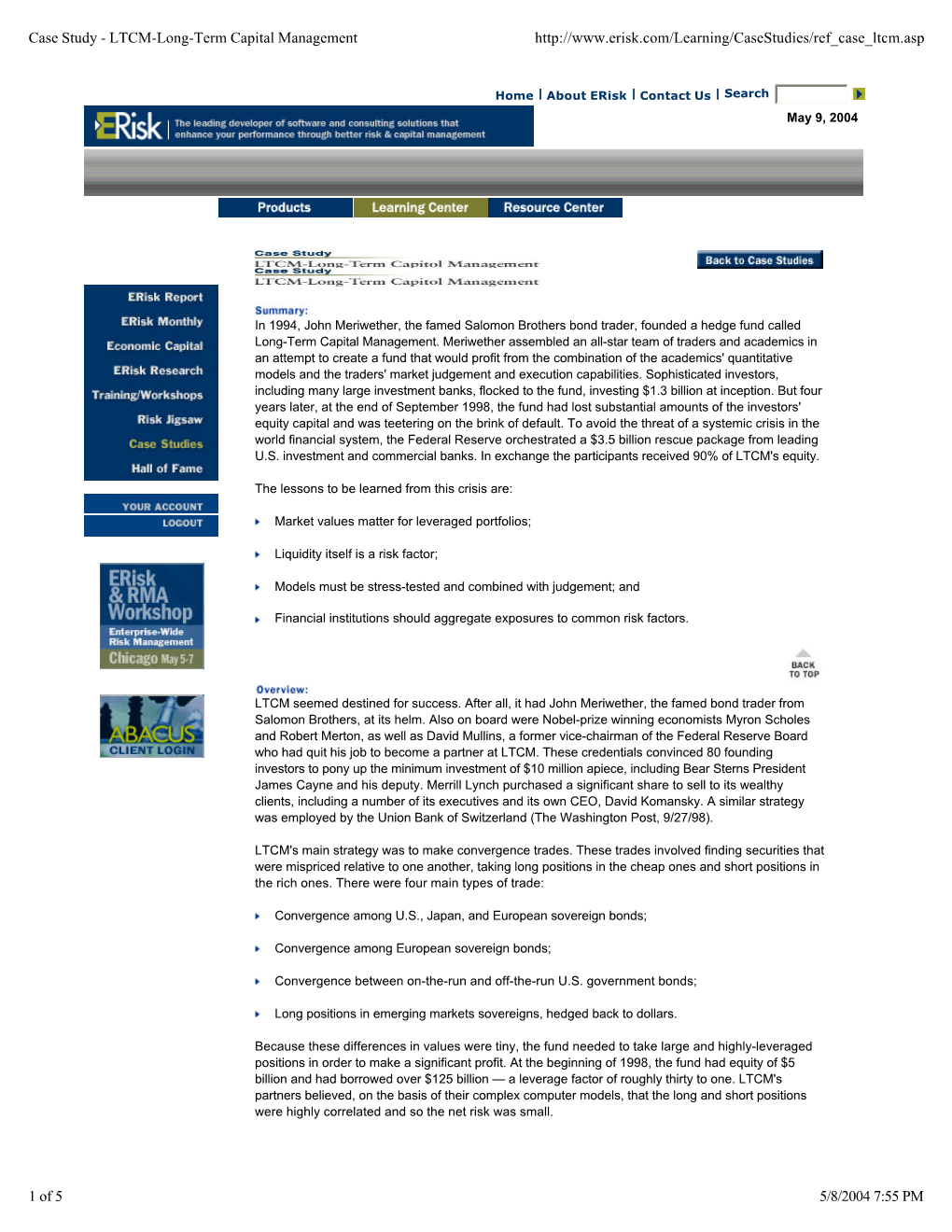 Case Study - LTCM-Long-Term Capital Management