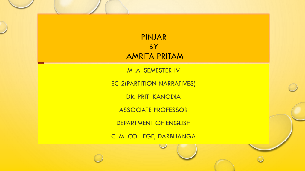 Pinjar by Amrita Pritam M .A